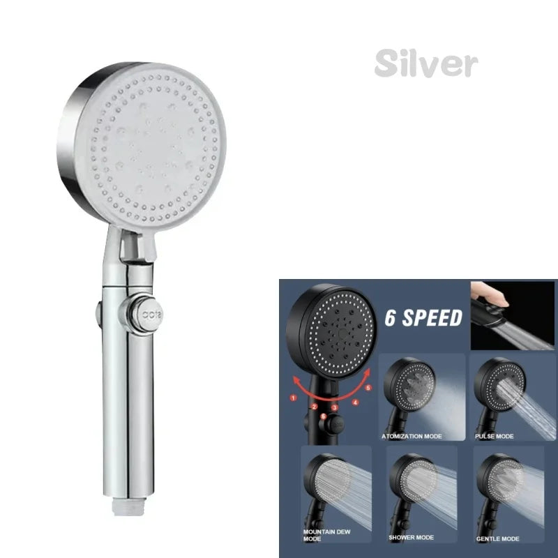 New 6 Modes Large Flow Supercharge Rainfall Shower Head 230mm Round High Pressure Top Spray Rain Showerhead Bathroom Accessories
