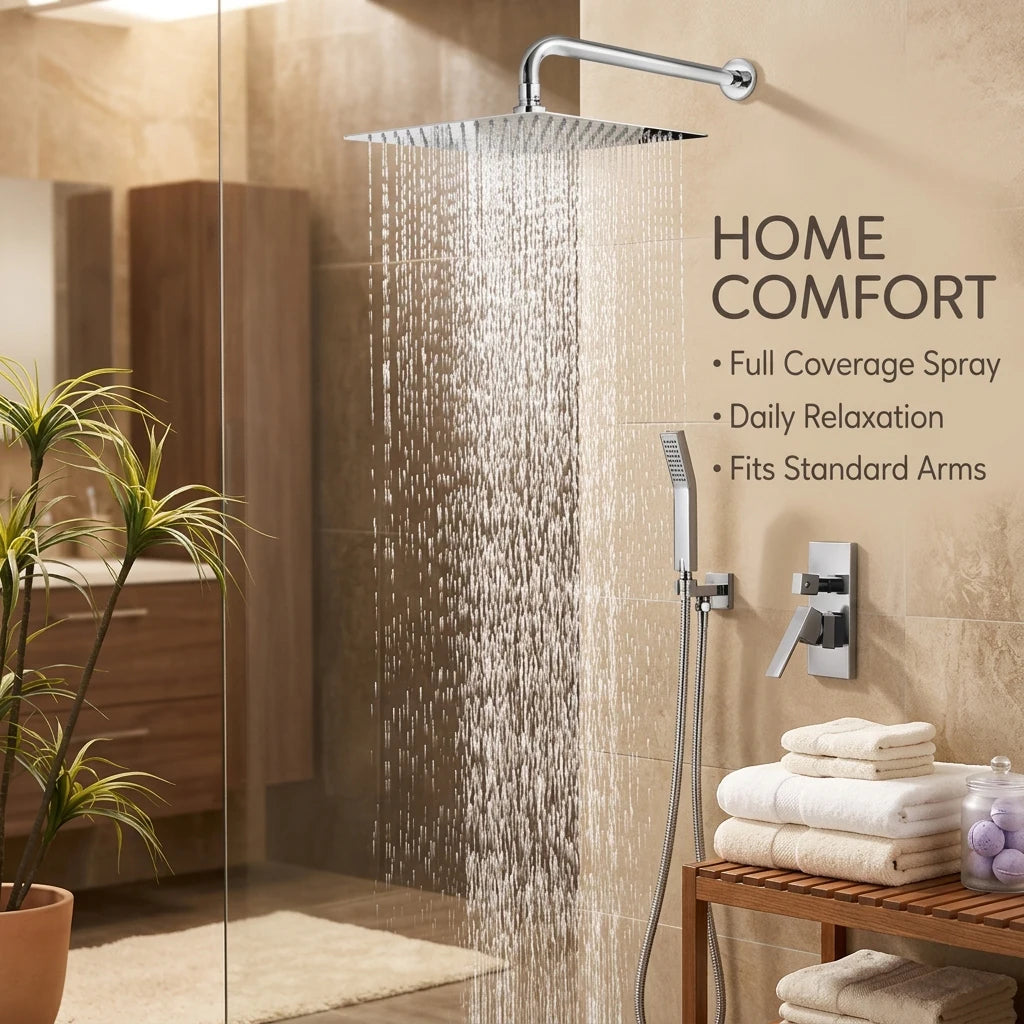 Square rain shower head, high-pressure ultra-thin modern design, waterfall style full body coverage, silicone nozzle