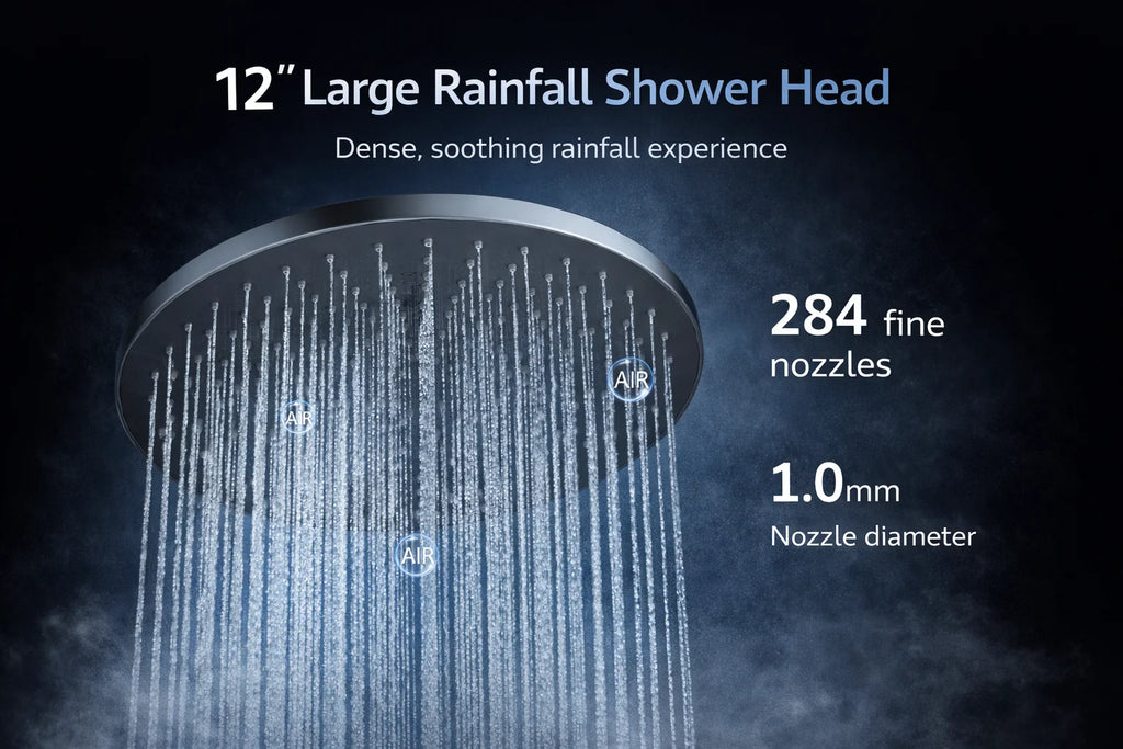 12 Inch Rainfall Shower Head, Large Round High Pressure Top Sprayer, Air Pressurized Water Saving Showerhead for Bathroom SPA