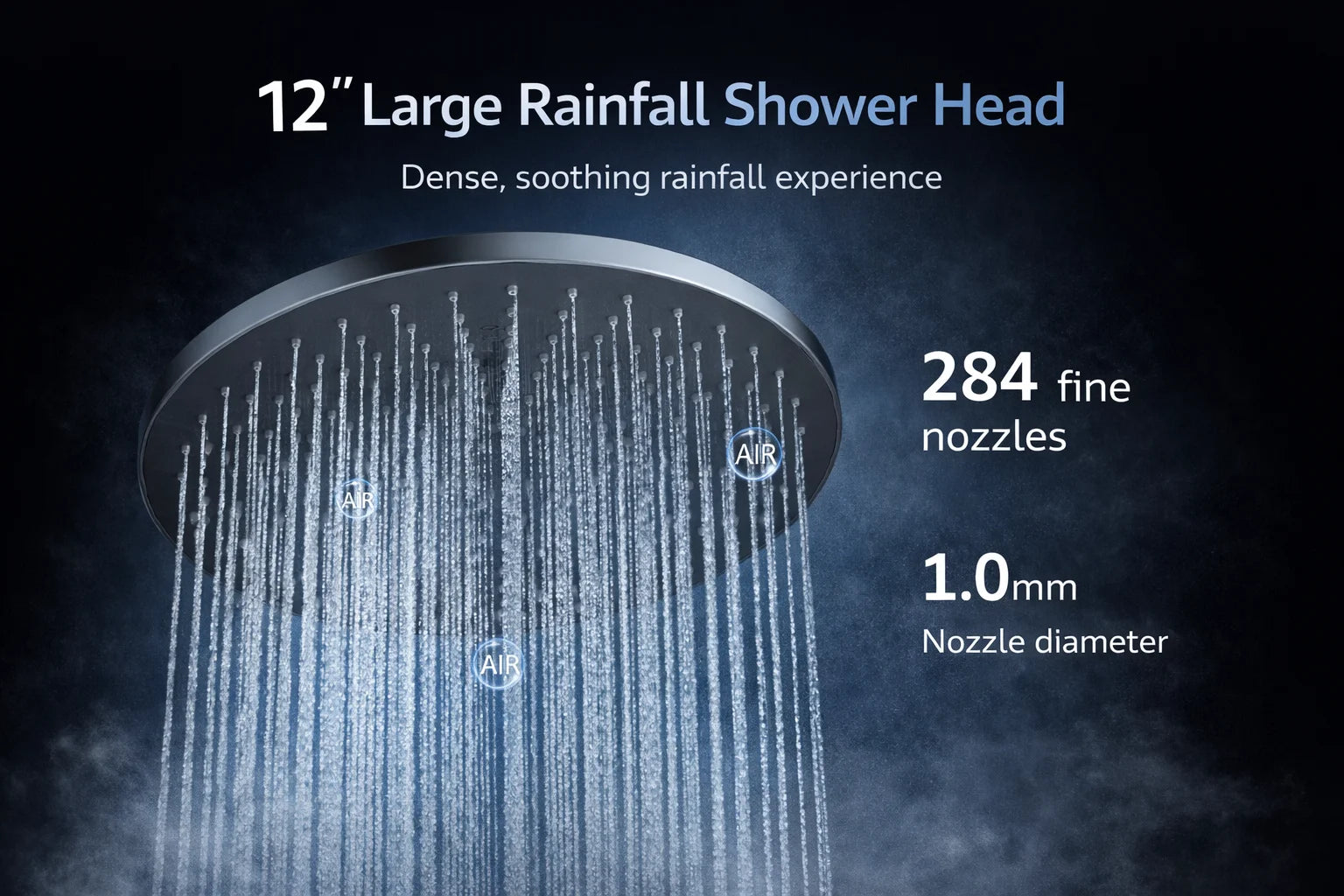 12 Inch Rainfall Shower Head, Large Round High Pressure Top Sprayer, Air Pressurized Water Saving Showerhead for Bathroom SPA