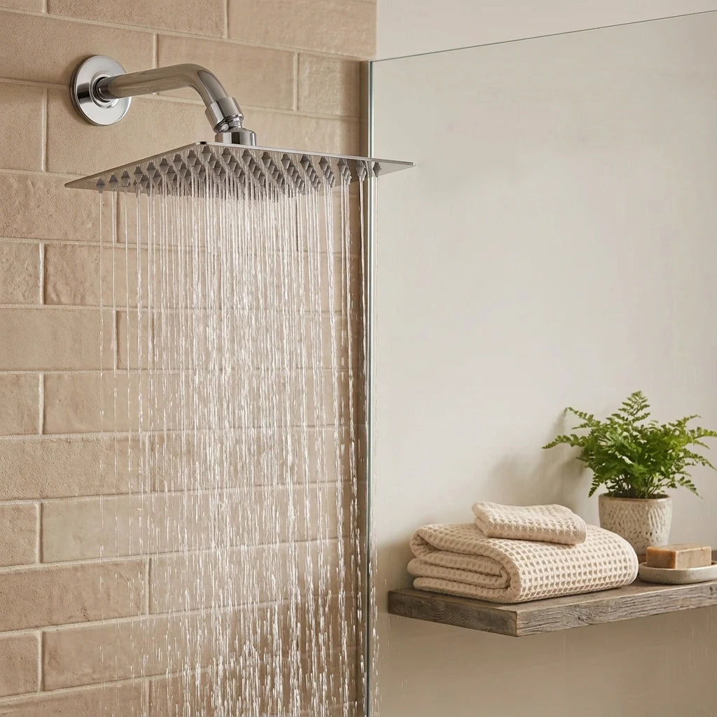 Square rain shower head, high-pressure ultra-thin modern design, waterfall style full body coverage, silicone nozzle