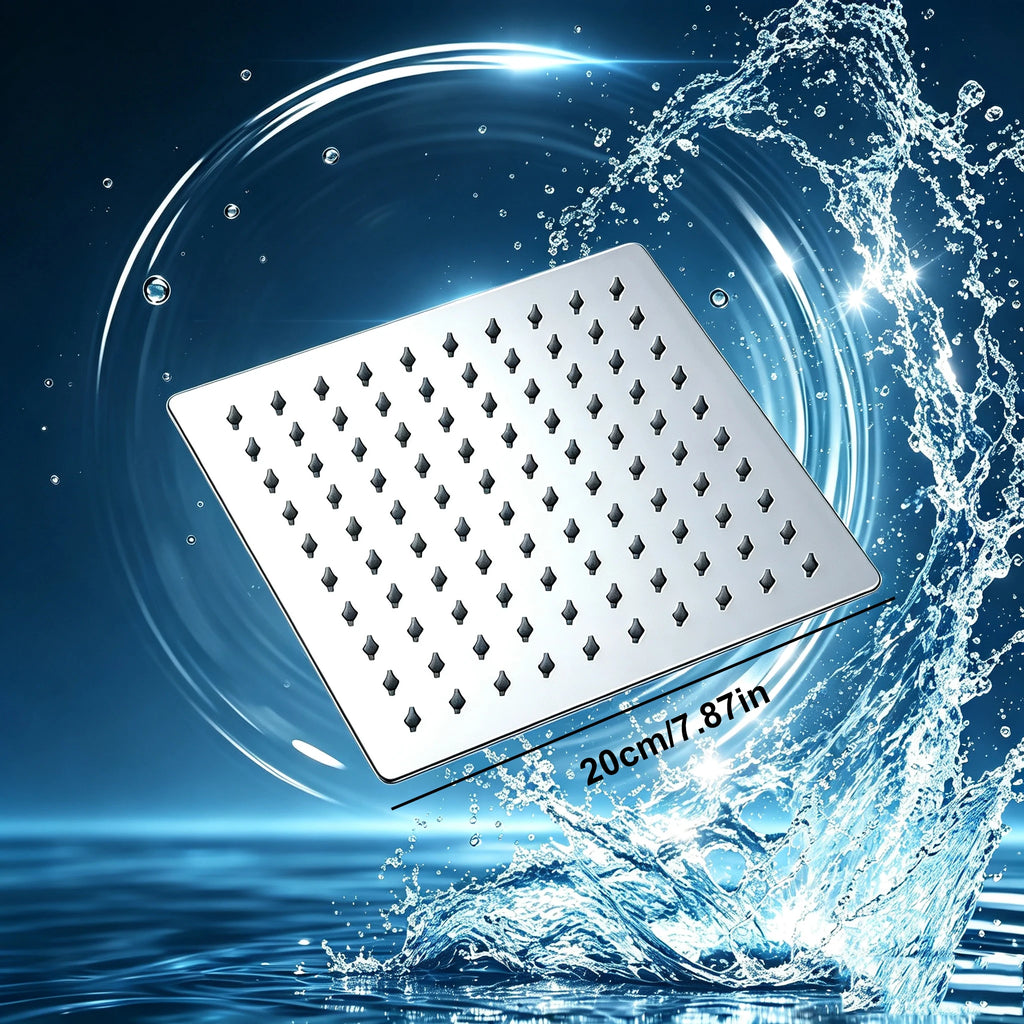 Square rain shower head, high-pressure ultra-thin modern design, waterfall style full body coverage, silicone nozzle