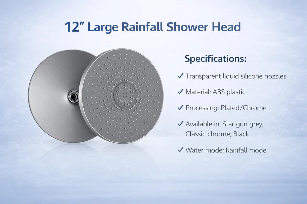 12 Inch Rainfall Shower Head, Large Round High Pressure Top Sprayer, Air Pressurized Water Saving Showerhead for Bathroom SPA
