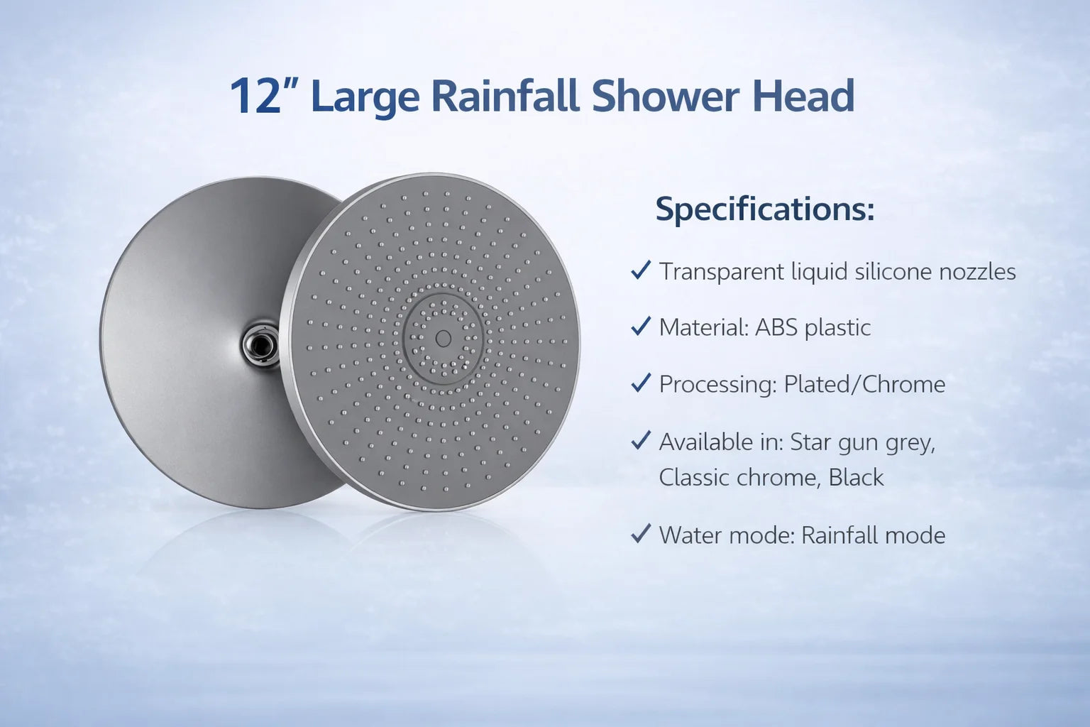 12 Inch Rainfall Shower Head, Large Round High Pressure Top Sprayer, Air Pressurized Water Saving Showerhead for Bathroom SPA